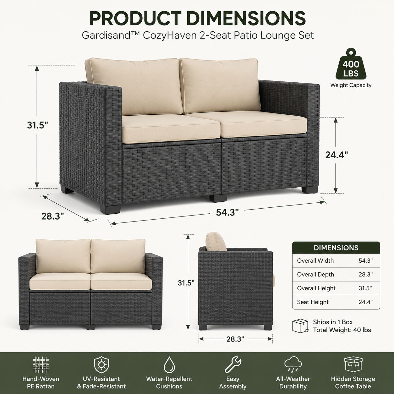 Gardisand™ CozyHaven 2-Seat Patio Lounge Set