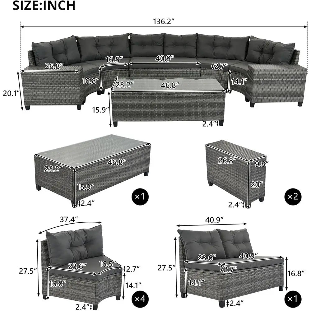 Gardisand™ CrescentGather 8-Piece Outdoor Dining Lounge Set