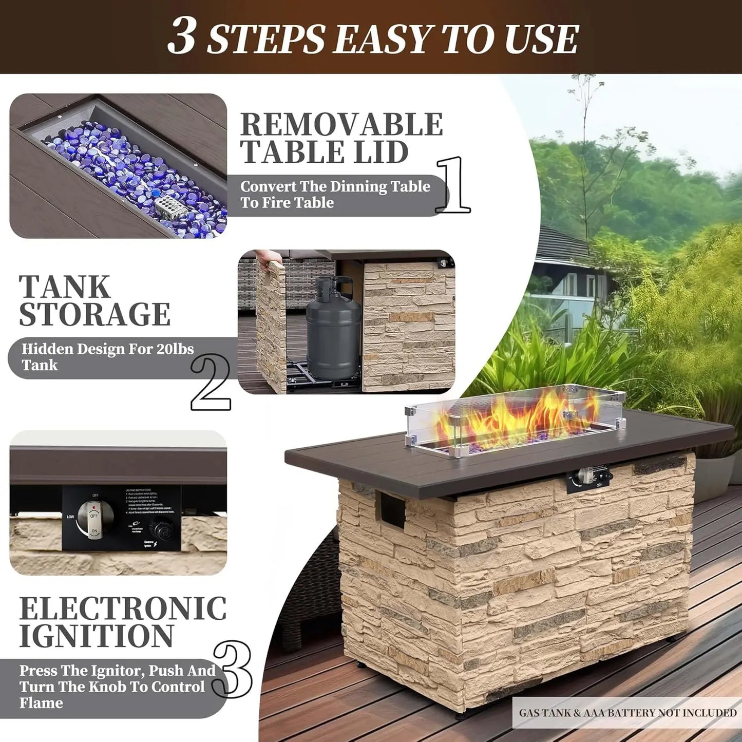 Gardisand™ StoneFlame Elite 50,000 BTU Fire Pit Table