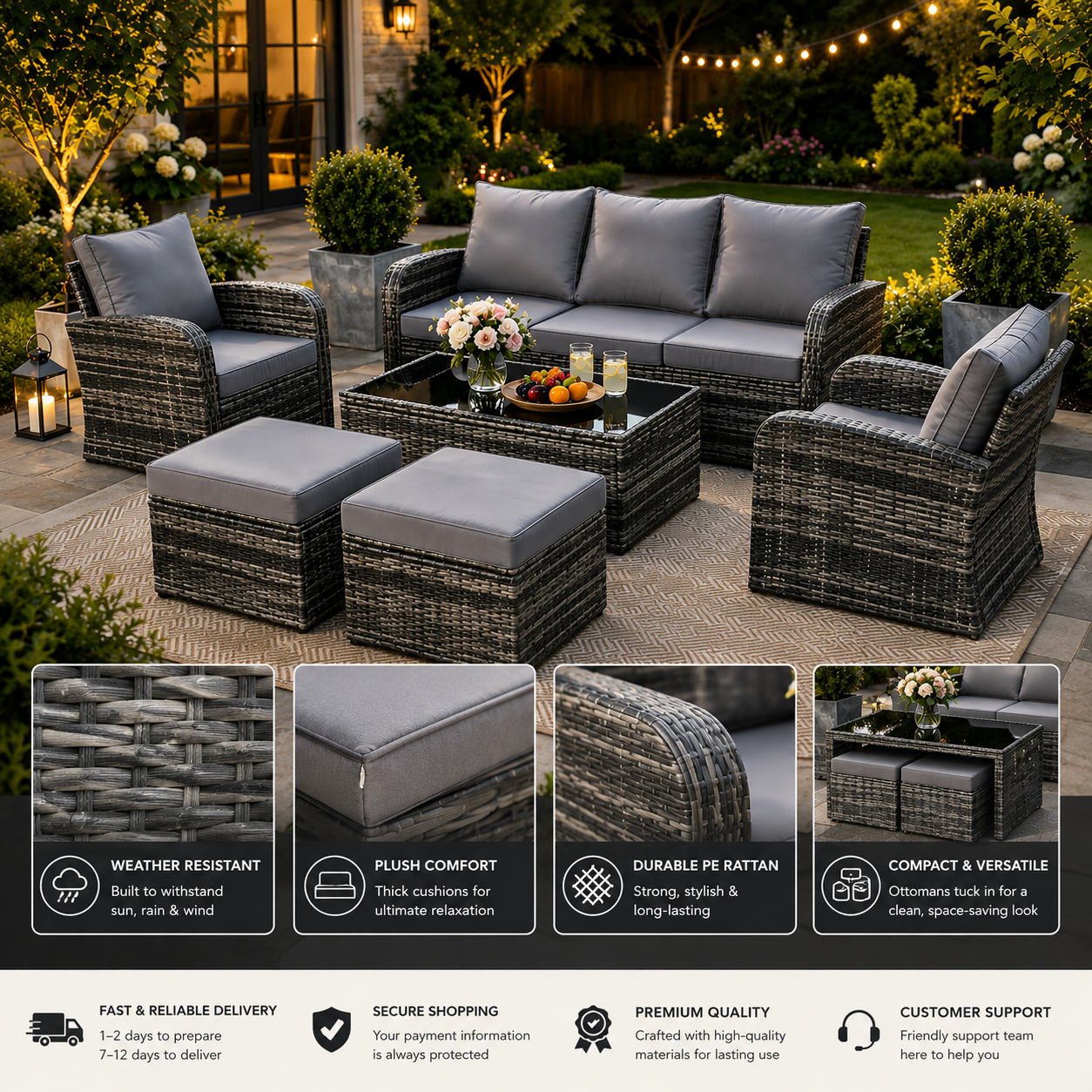 Gardisand™ HavenLux 6-Piece Outdoor Patio Sofa Set